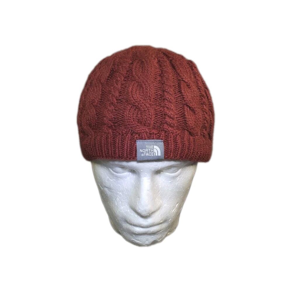 North Face Womens Hat Beanie Rust One Size Wool Cable Knit Fleece Lined C34-18